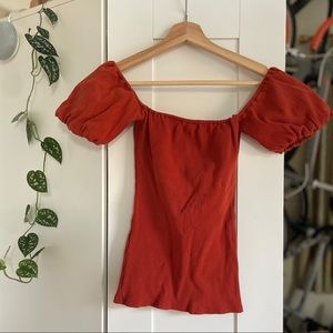 Reformation Burnt Orange Ribbed Fitted Top